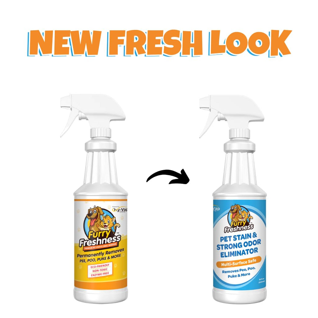 FurryFreshness Extra Strength Cat or Dog Pee Stain & Permanent Odor Remover + Smell Eliminator -Removes Stains from Pets & Kids Including Urine or Blood- Lifts Old Carpet Stains- 32oz Spray FurryFreshness