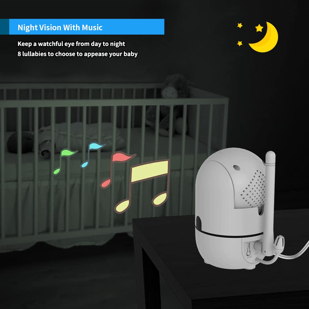 HelloBaby No WiFi Baby Monitor 5" Screen 30-Hour Battery Pan-Tilt-Zoom Video Upgrade with Camera and Audio, Night Vision, VOX, 2-Way Talk, 8 Lullabies and 1000ft Range, HB6550 HelloBaby