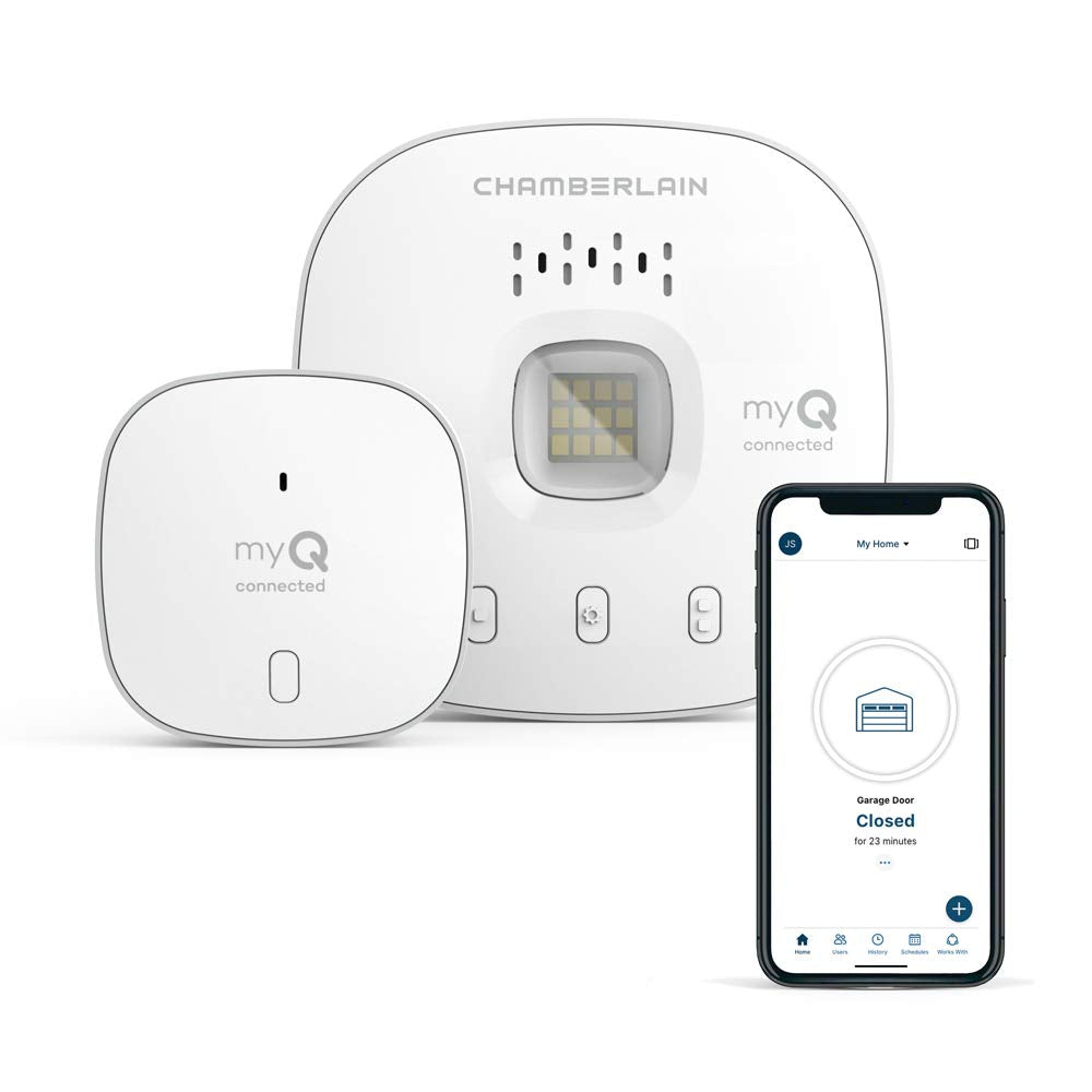 CHAMBERLAIN Smart Garage Control - Wireless Garage Hub and Sensor with Wifi & Bluetooth - Smartphone Controlled, myQ-G0401-ES, White CHAMBERLAIN