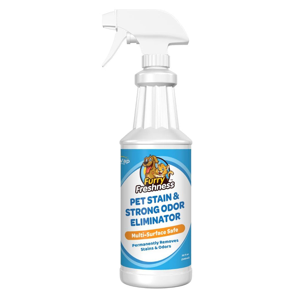 FurryFreshness Extra Strength Cat or Dog Pee Stain & Permanent Odor Remover + Smell Eliminator -Removes Stains from Pets & Kids Including Urine or Blood- Lifts Old Carpet Stains- 32oz Spray FurryFreshness