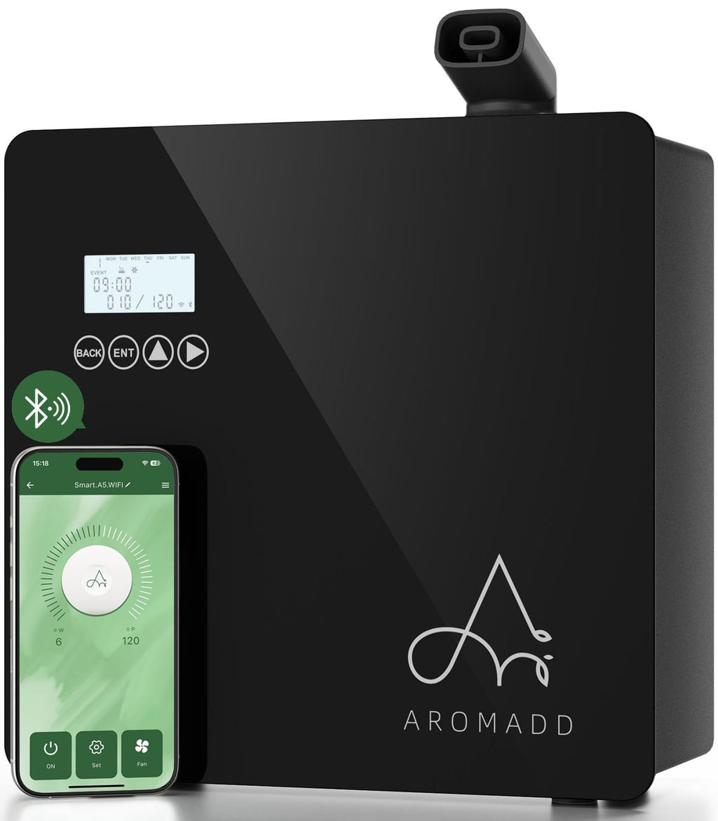 2025 Upgraded 3500 Sq.Ft Smart Scent Diffuser - HVAC System, Whole House Aroma & Hotel Collection Diffuser, Waterless Essential Oil Diffuser for Home Large Room, Cold Air Tech, 600mL (Black) Aromadd