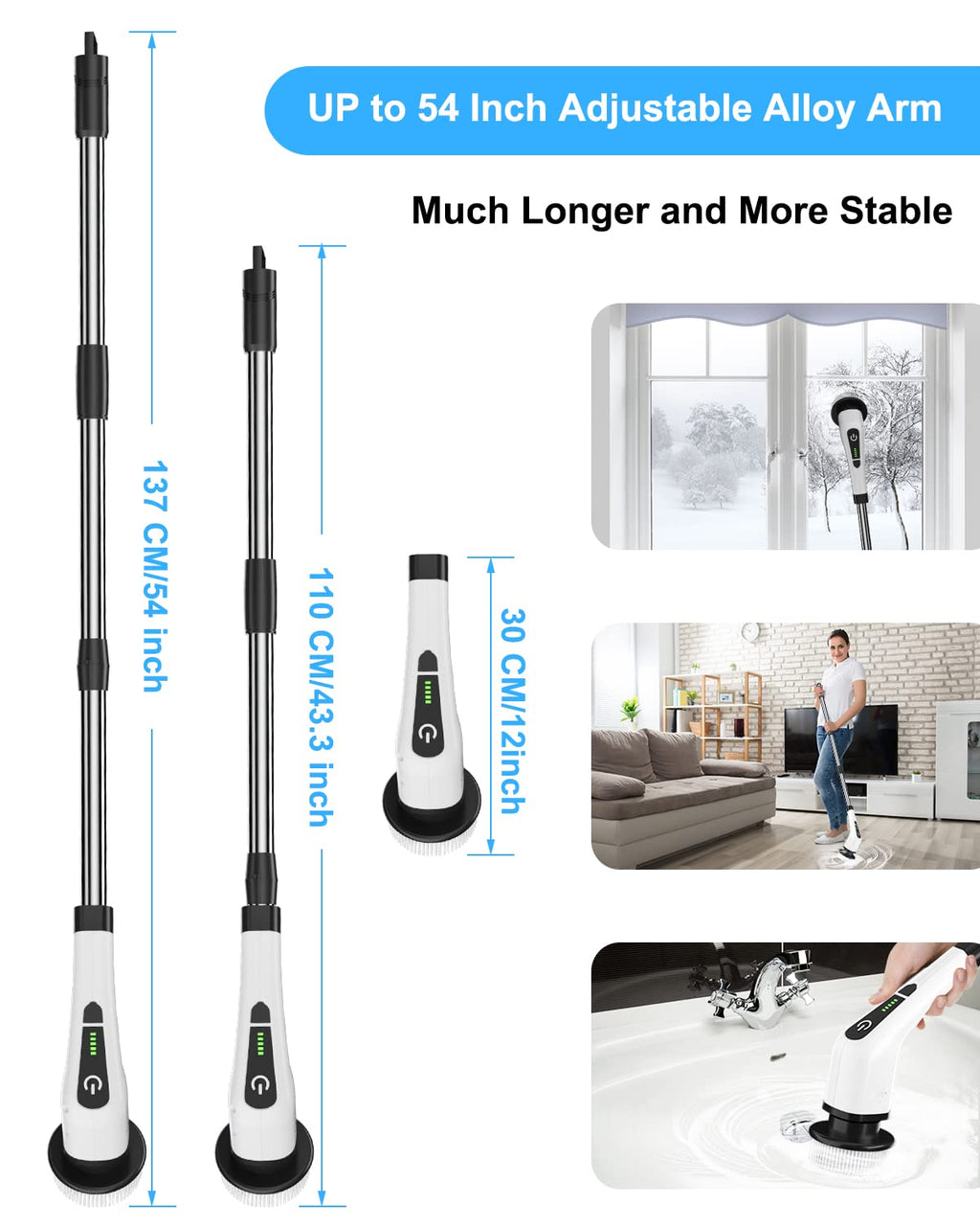 Leebein Electric Spin Scrubber, Cordless Cleaning Brush with 8 Replaceable Brush Heads, Tub and Floor Tile 360 Power Scrubber Dual Speed with Adjustable & Detachable Handle for Bathroom Kitchen Car Leebein