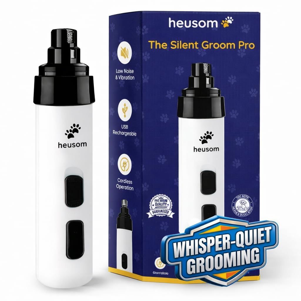 Heusom Silent Groom Pro Pet Nail Grinder | Whisper Quiet Claw Trimmer for Dogs, Cats and Other Animals | Safe & Stress Free Nail Grooming, Ideal for Sensitive Dogs of All Breeds & Sizes Heusom