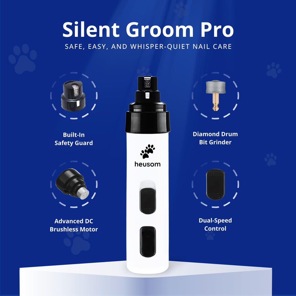 Heusom Silent Groom Pro Pet Nail Grinder | Whisper Quiet Claw Trimmer for Dogs, Cats and Other Animals | Safe & Stress Free Nail Grooming, Ideal for Sensitive Dogs of All Breeds & Sizes Heusom