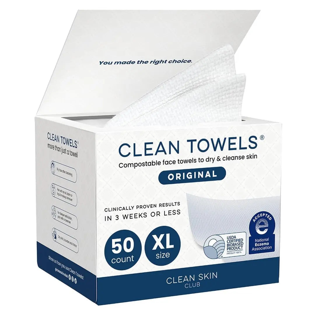 Clean Skin Club Clean Towels XL, 100% USDA Biobased Face Towel, Disposable Face Towelette