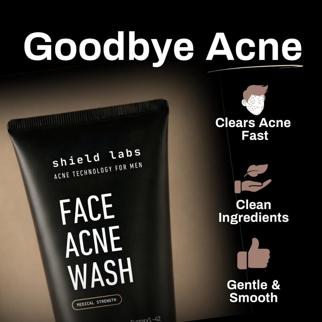 Shield Face Acne Wash for Men and Boys, Curoxyl-42 Face Wash to Clear, Treat, and Prevent Acne, Gentle formula with Niacinamide, Hyaluronic Acid, and Ceramides, Unscented, 5.1 oz, Pack of 2 Shield