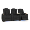 Seatcraft Virtuoso LT Black Italian Leather Home Theater Seating, Zero Gravity Power Recliner, Powered Headrest and Lumbar Gaming and Home Office Chair, Heat and Massage Lounge Sofa, Row of 3 Seatcraft