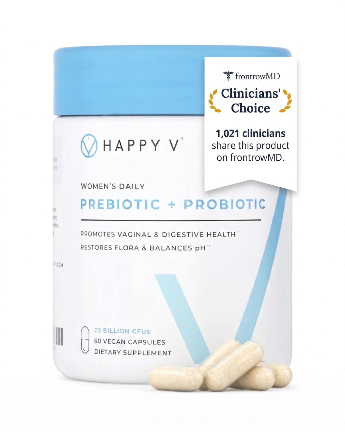 Happy V Dr. Formulated Vaginal Probiotics for Women Odor & Itch Support, Urinary & Gut Health, pH Balance | Womens Daily Probiotic with Patented Prebiotics & Lactobacillus for Feminine Wellness Happy V