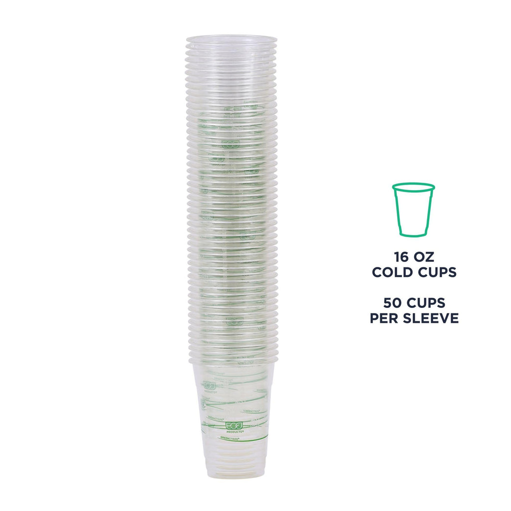 ECO PRODUCTS GreenStripe 16 oz Clear Cold Cups, Plant-Based PLA Disposable Cups for Iced Coffee, Smoothies & Cold Beverages, Foodservice, Restaurant, Catering & Office Use, BPI Certified, 1000 Count ECO PRODUCTS