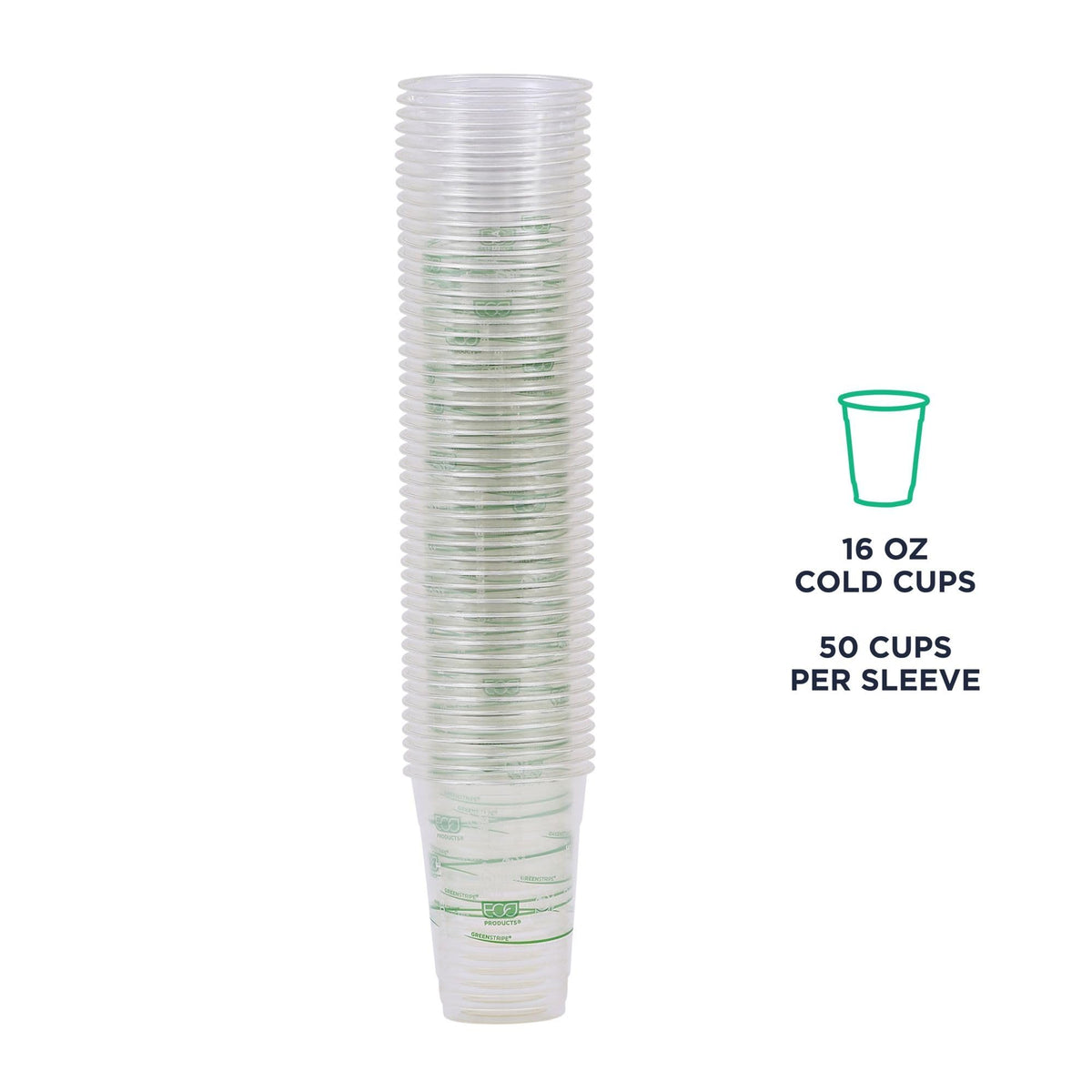 ECO PRODUCTS GreenStripe 16 oz Clear Cold Cups, Plant-Based PLA Disposable Cups for Iced Coffee, Smoothies & Cold Beverages, Foodservice, Restaurant, Catering & Office Use, BPI Certified, 1000 Count ECO PRODUCTS