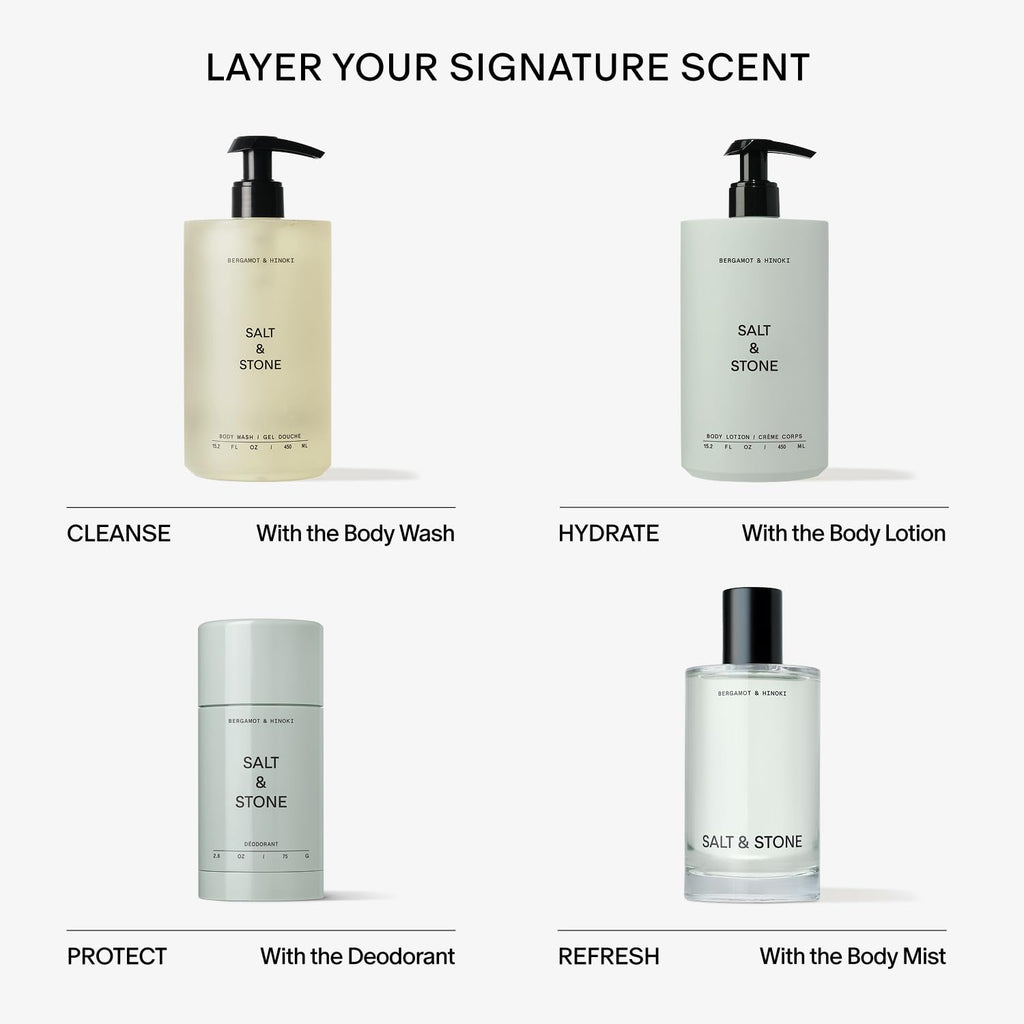 Salt & Stone Body Wash with Antioxidants for Deep Moisture | For Women & Men, Sulfate, Paraben, & Dye Free, Leaving Skin Soft and Hydrated | Bergamot & Hinoki 15.2 fl oz Salt & Stone
