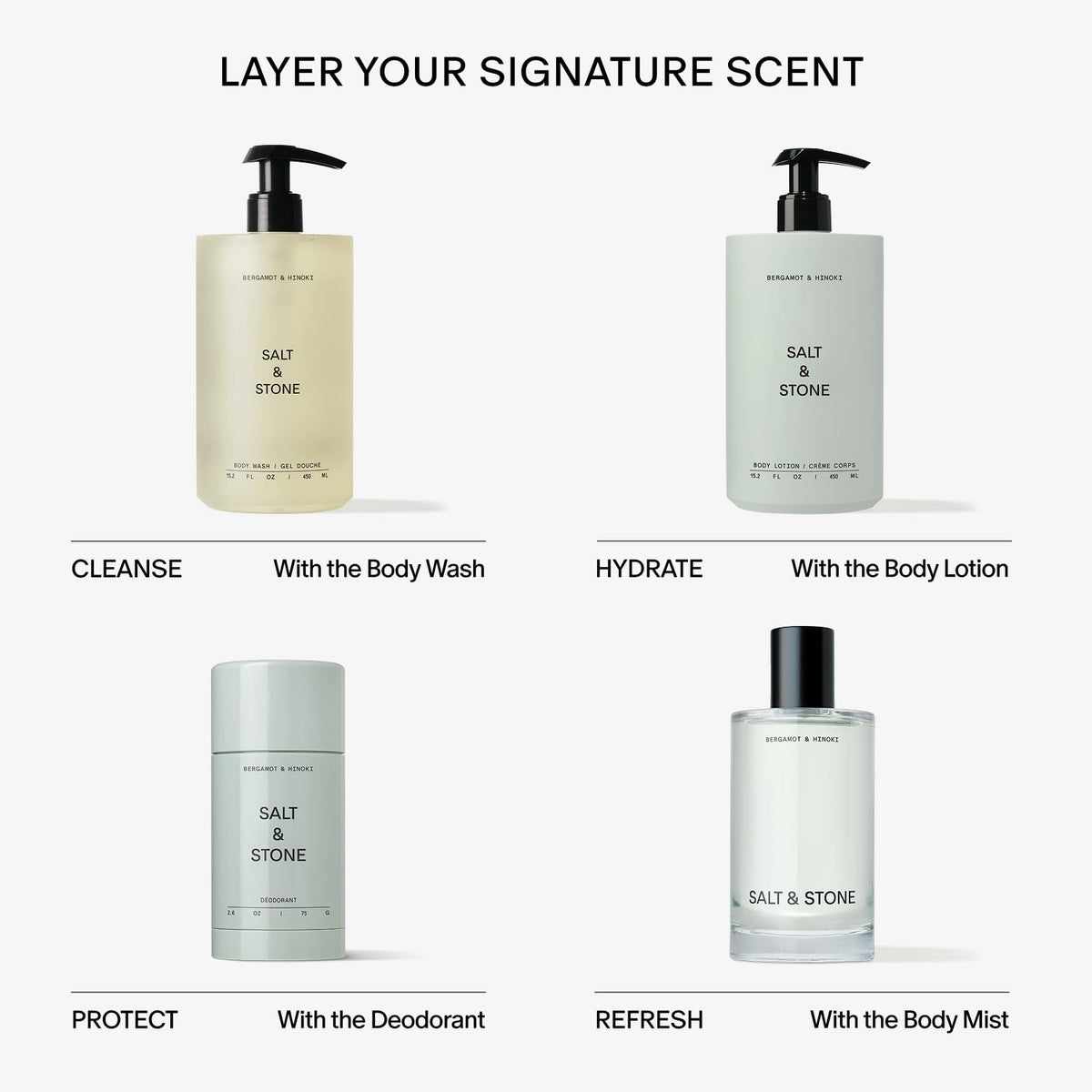 Salt & Stone Body Wash with Antioxidants for Deep Moisture | For Women & Men, Sulfate, Paraben, & Dye Free, Leaving Skin Soft and Hydrated | Bergamot & Hinoki 15.2 fl oz Salt & Stone