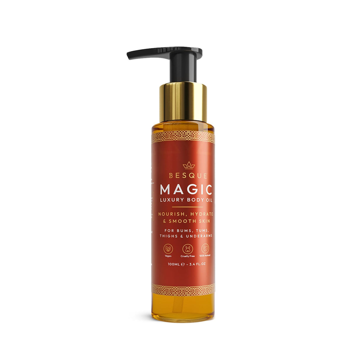 Besque Original Magic Body Oil, 3.4 FL OZ, After Shower Body Oil For Women, Hydrating Skin Care For Full Body That Plumps, Tightens, & Firms Skin With Natural Ingredients, Made In UK - Pack of 1 Besque