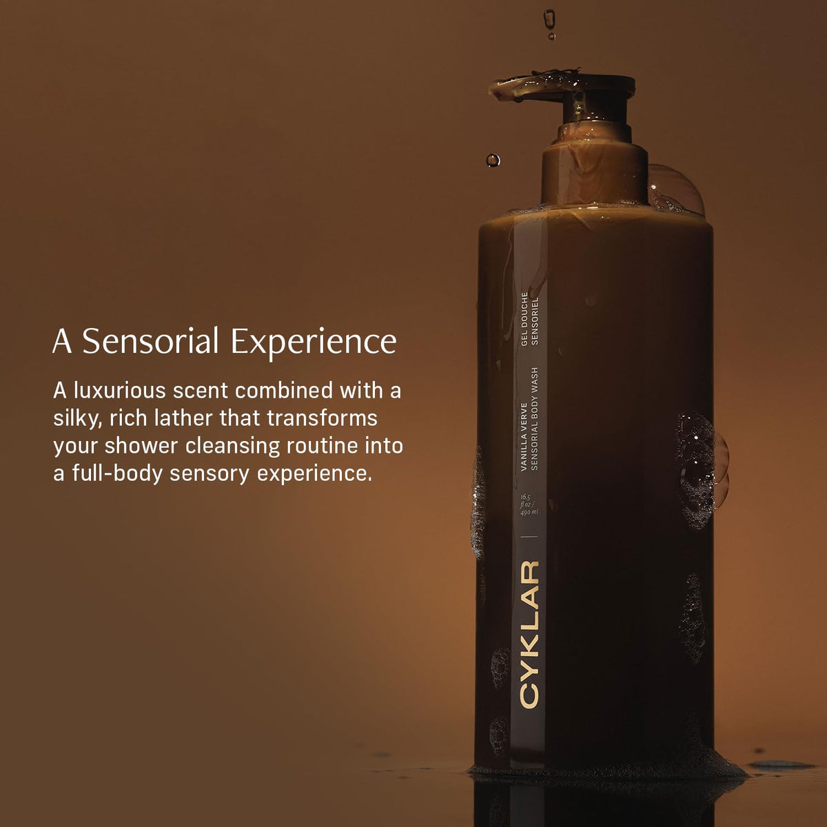 CYKLAR Sensorial Body Wash. Vanilla Verve Hydrating Cleanser with Moisture Locking Multi-Oil Complex, Sodium PCA and Glycerin. Nourishing Shower Gel for Women and Men, 16.5 Fl Oz Luxury Bodywash CYKLAR