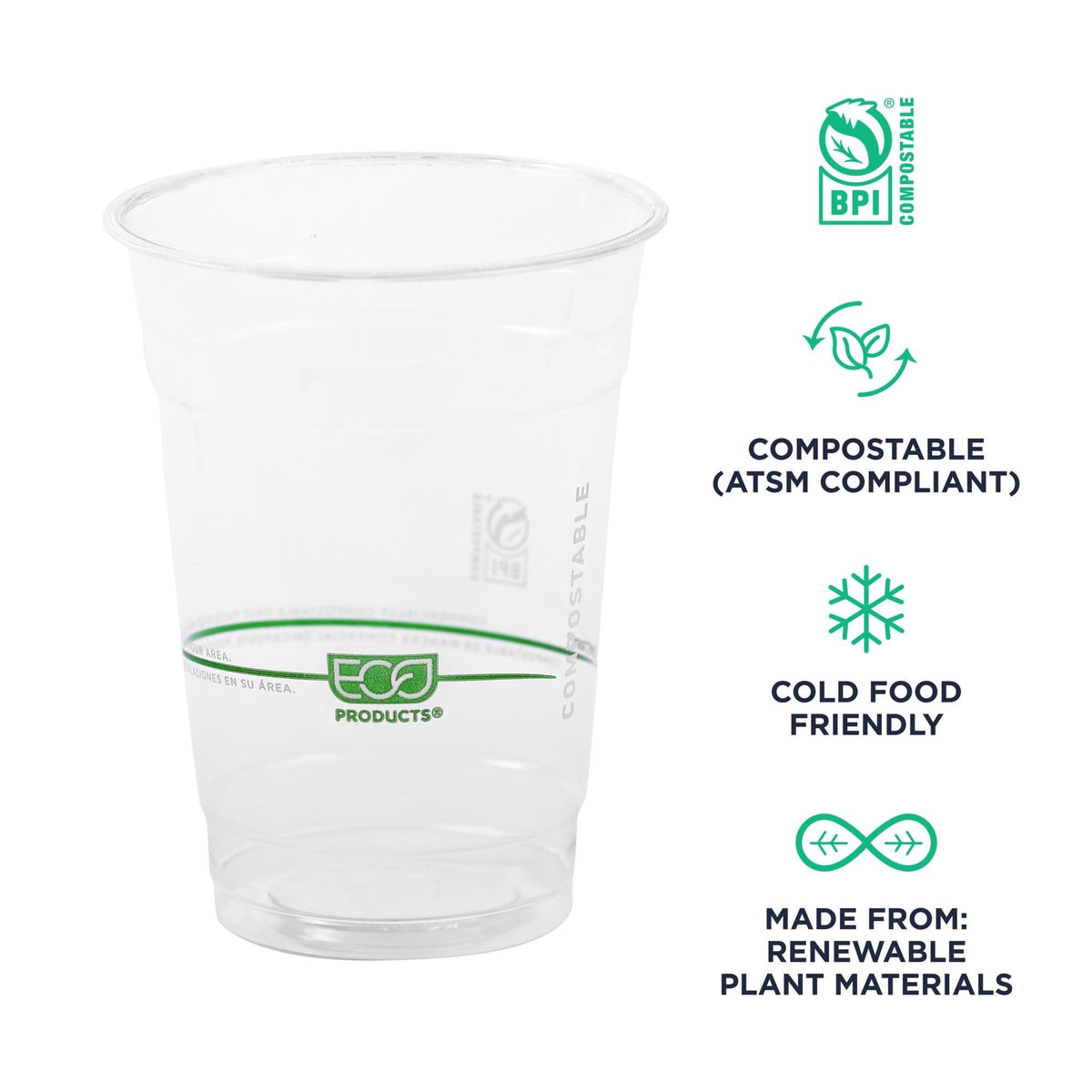 ECO PRODUCTS GreenStripe 16 oz Clear Cold Cups, Plant-Based PLA Disposable Cups for Iced Coffee, Smoothies & Cold Beverages, Foodservice, Restaurant, Catering & Office Use, BPI Certified, 1000 Count ECO PRODUCTS