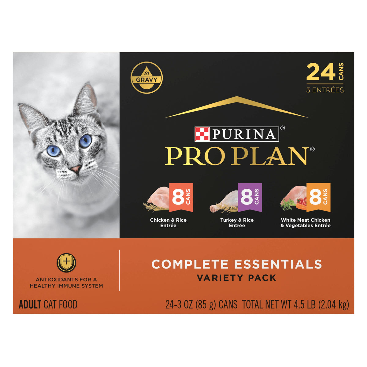 Purina Pro Plan Gravy, High Protein Wet Cat Food Variety Pack, Complete Essentials Chicken and Turkey Favorites - (Pack of 24) 3 oz. Cans Purina Pro Plan
