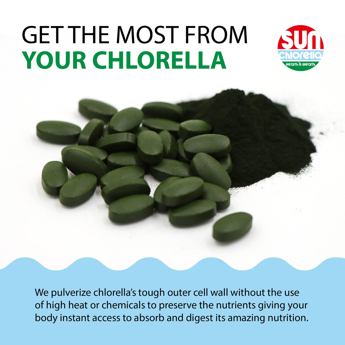 Sun Chlorella 500mg Whole Body Wellness Green Algae Superfood Supplement - Immune Defense, Gut Health, Natural Purification, Energy Boost - Chlorophyll, B12, Iron, Protein - Non-GMO - 600 Tablets Sun Chlorella
