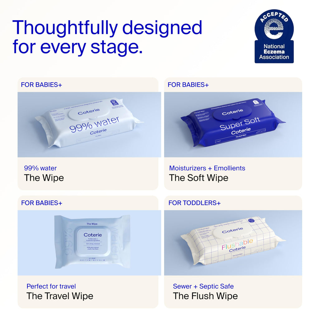 Coterie Baby Wipes for Sensitive Skin, 4 Standard Packs + 8 Travel Packs Coterie