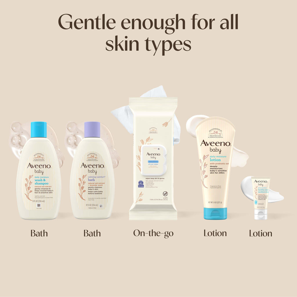 Aveeno Baby Welcome Little One Gift Set, Baby Essentials Set with Daily Moisture Wash and Shampoo, Calming Comfort Bath, Sensitive All Over Wipes, Body Lotion, & Healthy Start Balm, 5 Items Aveeno Baby