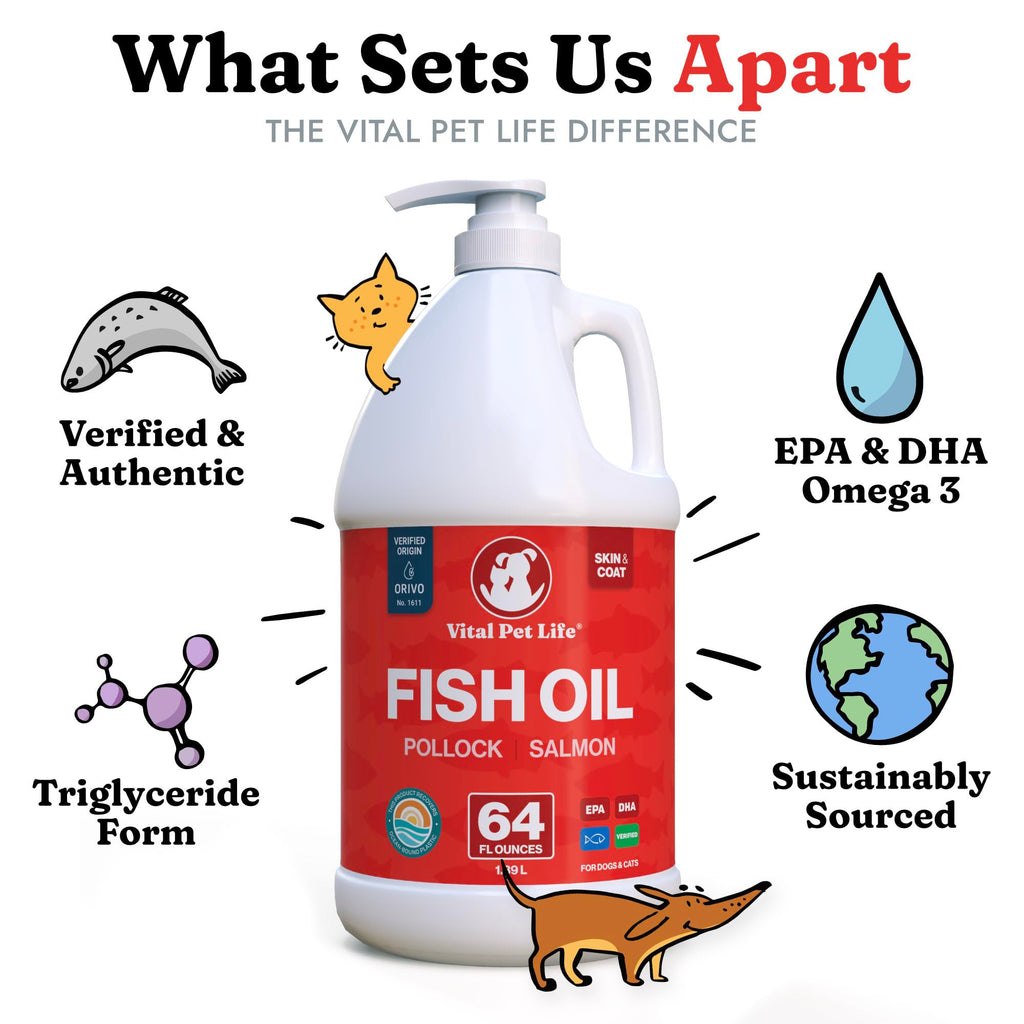 Fish Oil for Dogs, Healthy Skin & Coat Salmon Pollock Liquid Omega 3, 64 oz Vital Pet Life