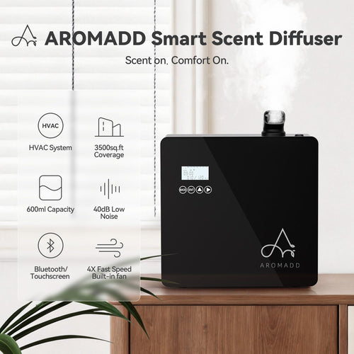 2025 Upgraded 3500 Sq.Ft Smart Scent Diffuser - HVAC System, Whole House Aroma & Hotel Collection Diffuser, Waterless Essential Oil Diffuser for Home Large Room, Cold Air Tech, 600mL (Black) Aromadd