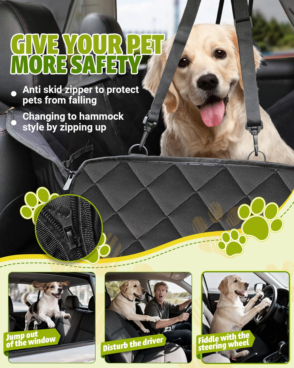 Dog Car Seat Cover, 600D Heavy Dute Car Seat Cover for Dogs Pets, 100% Waterproof Anti-Scratch Nonslip Dog Hammock for Cars, Seat Covers Protector with SeatBelt for Sedan SUV Truck Standard Black Victoper