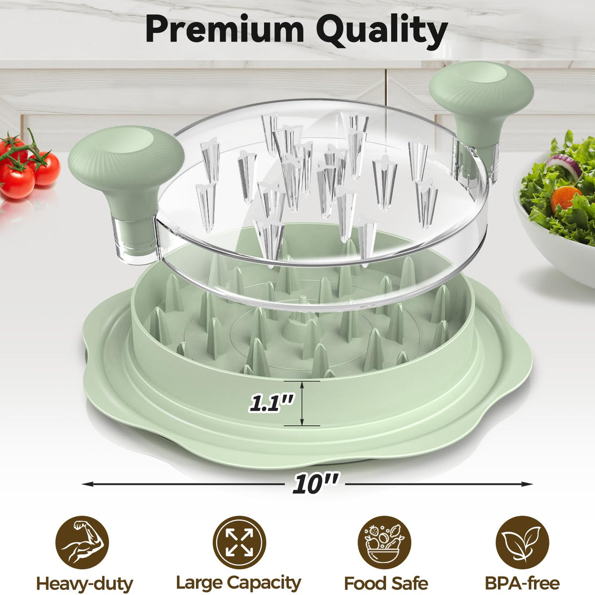 Ukeetap 10" Pro Chicken Shredder Tool Twist Large for Kitchen, BPA-Free Food-Safe Meat Grinder, Visible Chicken Breast Meat Shredder with Strong Anti-Slip Bottom & Ergonomic Handle, Green ukeetap