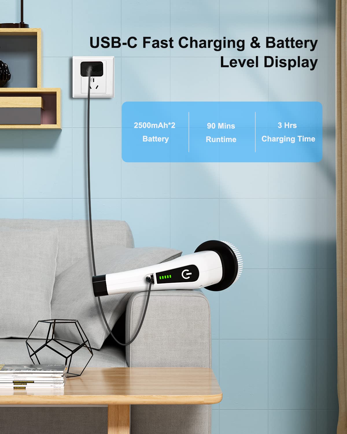 Leebein Electric Spin Scrubber, Cordless Cleaning Brush with 8 Replaceable Brush Heads, Tub and Floor Tile 360 Power Scrubber Dual Speed with Adjustable & Detachable Handle for Bathroom Kitchen Car Leebein