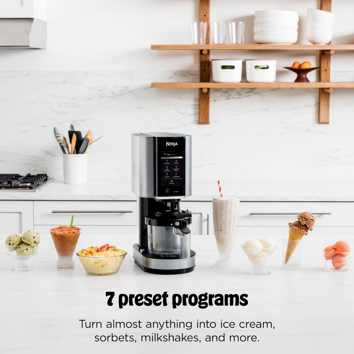 Ninja NC301 CREAMi Ice Cream Maker, for Gelato, Mix-ins, Milkshakes, Sorbet, Smoothie Bowls & More, 7 One-Touch Programs, with (2) Pint Containers & Lids, Compact Size, Perfect for Kids, Silver Ninja