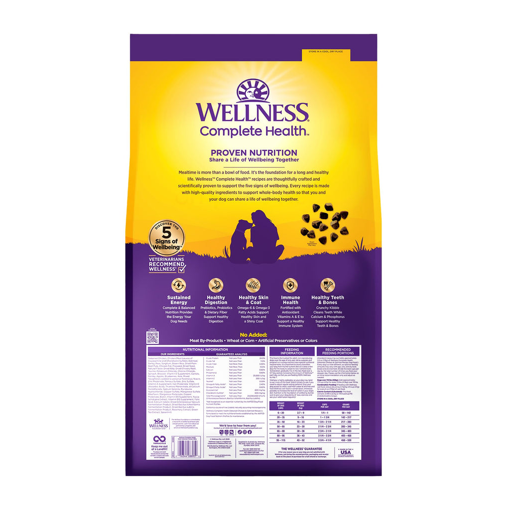 Wellness Complete Health Adult Dry Dog Food, Wholesome Grain Kibble, Natural, Chicken and Oatmeal Recipe, 38 lb Bag Wellness