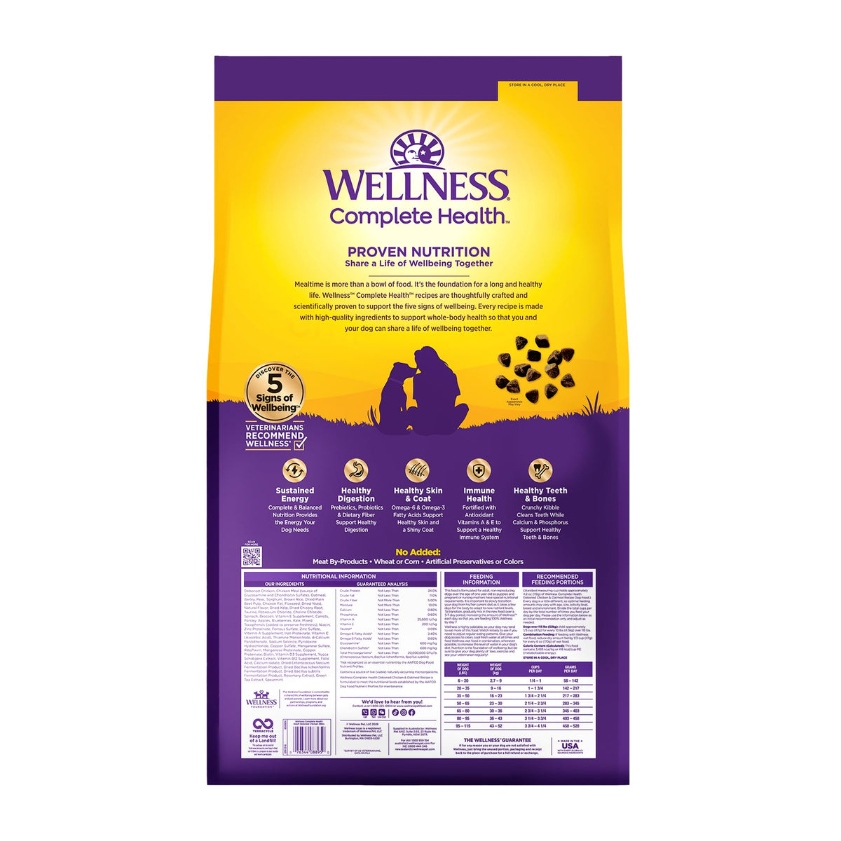 Wellness Complete Health Adult Dry Dog Food, Wholesome Grain Kibble, Natural, Chicken and Oatmeal Recipe, 38 lb Bag Wellness