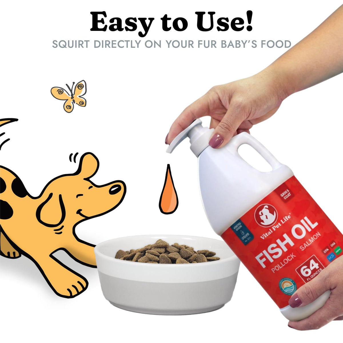 Fish Oil for Dogs, Healthy Skin & Coat Salmon Pollock Liquid Omega 3, 64 oz Vital Pet Life