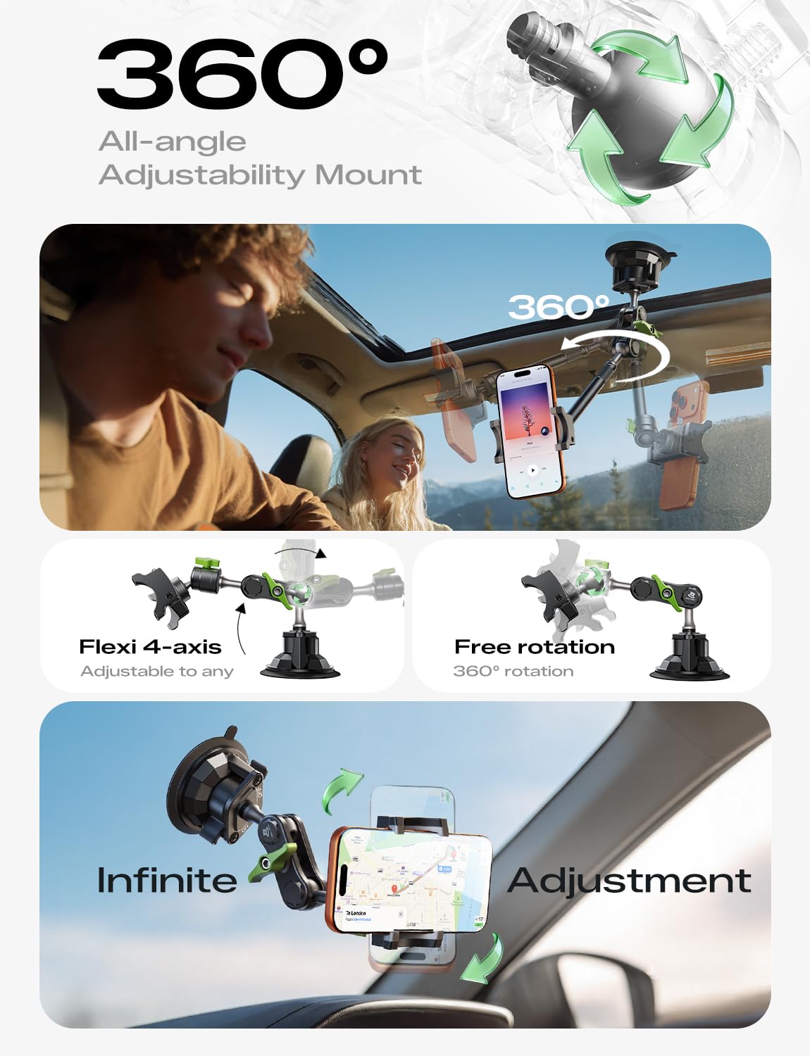MAGIC JOHN Car Phone Holder, Ultra-Durable Mteal Phone Holders for Your Car, 360° Rotation Cell Phone Car Mount for Windshield, Suction Cup Car Phone Mount for iPhone Samsung All Smartphone MAGIC JOHN