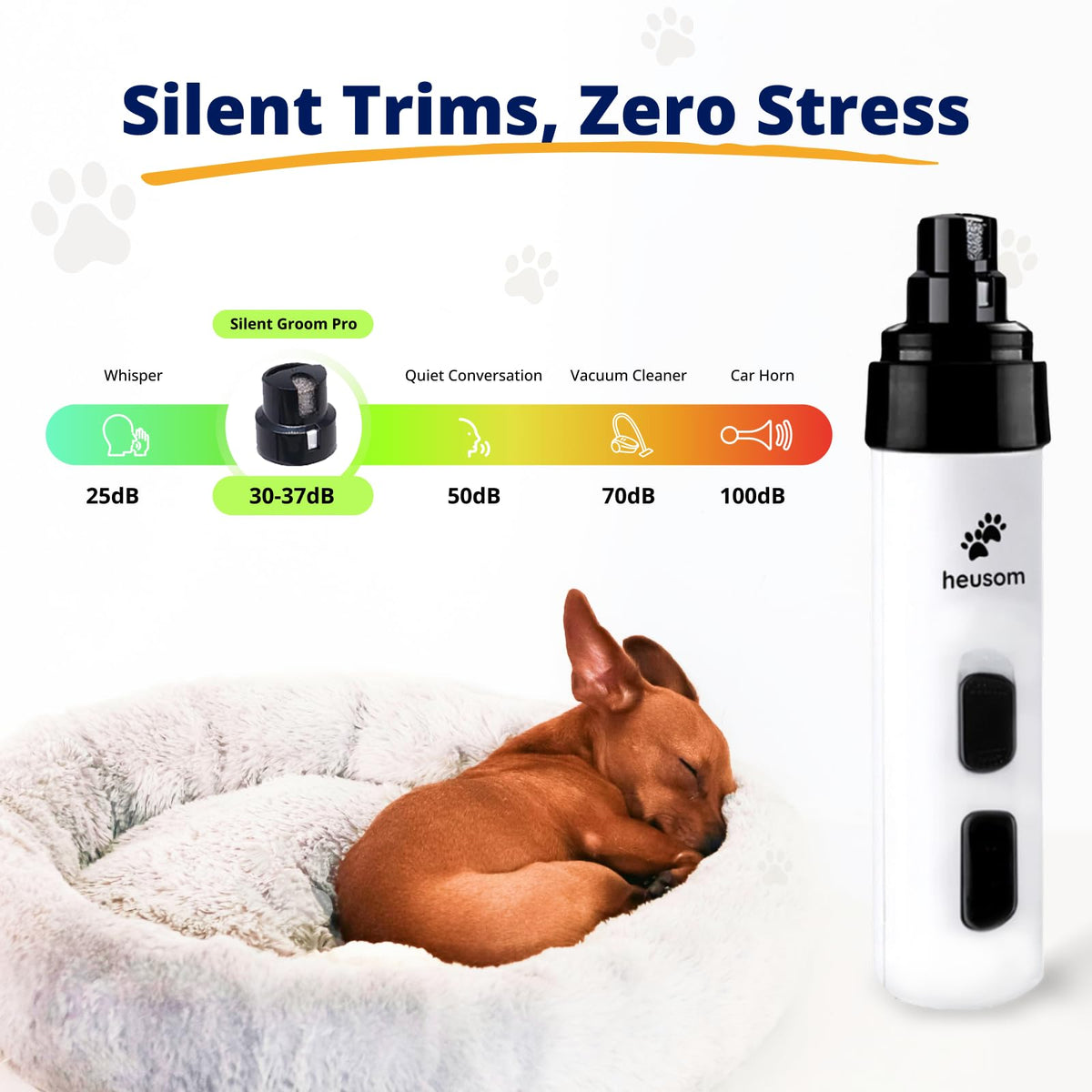 Heusom Silent Groom Pro Pet Nail Grinder | Whisper Quiet Claw Trimmer for Dogs, Cats and Other Animals | Safe & Stress Free Nail Grooming, Ideal for Sensitive Dogs of All Breeds & Sizes Heusom