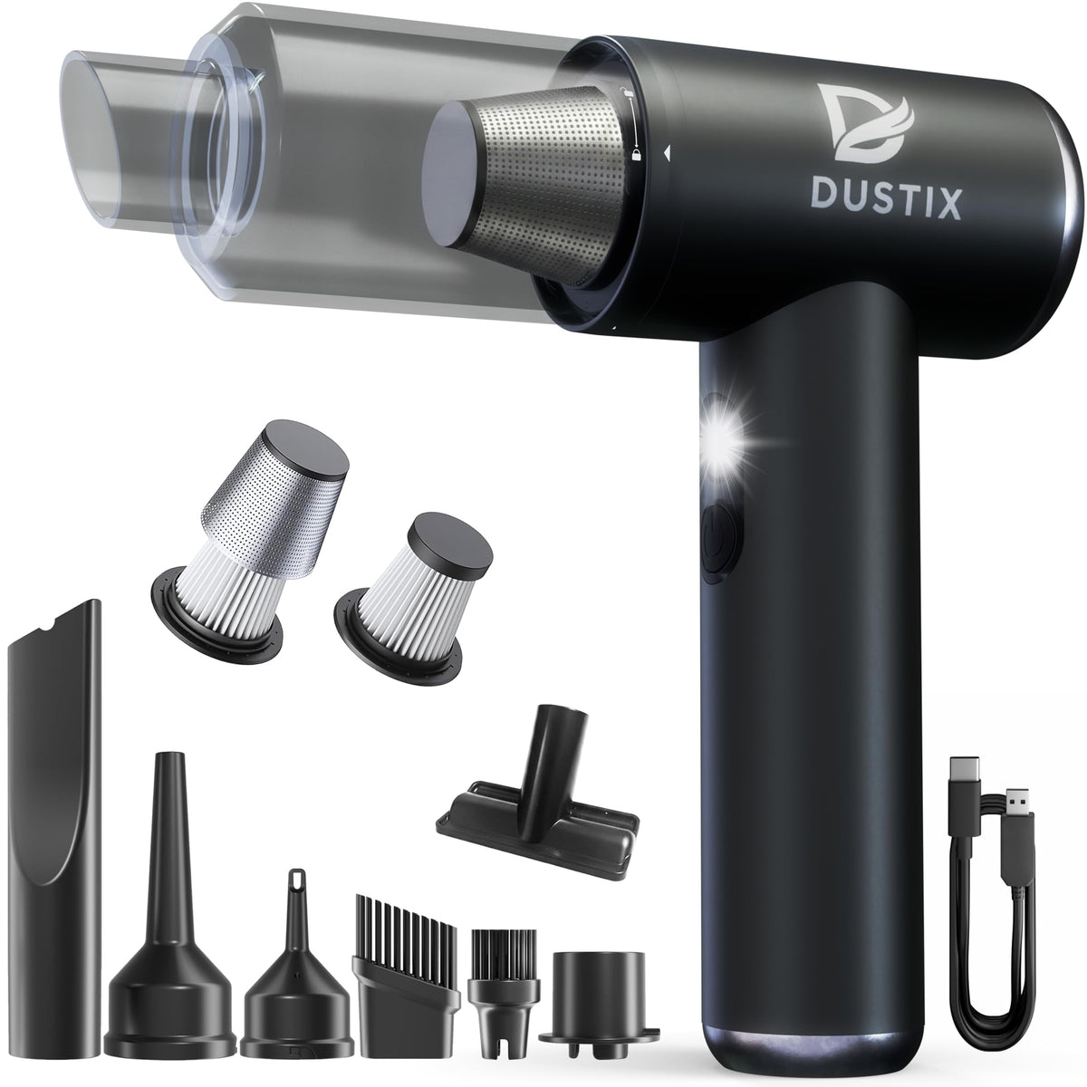 DUSTIX Car Vacuum Cordless Handheld Vacuum Cleaner Mini Portable Car Vacuum Brushless Motor Rechargeable Type C Blower Inflator Deflator Car Cleaning Kit (DX-1 Pro) DUSTIX