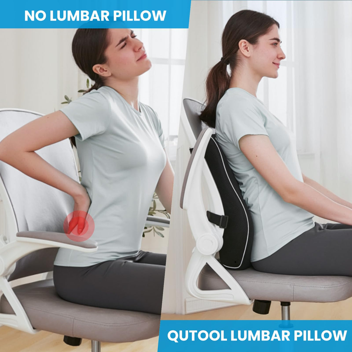 Lumbar Support Pillow for Office Chair, Office Home Essentials,Gifts for Mom,Dad, Back Support Pillow for Car, Chair Cushions,Back Pain Relief Improve Posture,Mesh Cover Double Adjustable Straps Qutool
