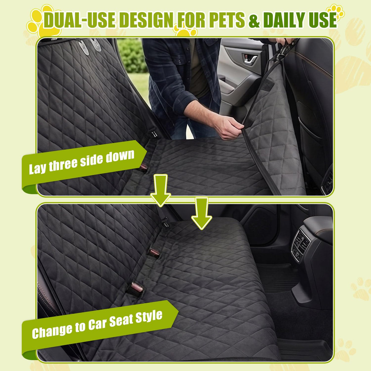Dog Car Seat Cover, 600D Heavy Dute Car Seat Cover for Dogs Pets, 100% Waterproof Anti-Scratch Nonslip Dog Hammock for Cars, Seat Covers Protector with SeatBelt for Sedan SUV Truck Standard Black Victoper