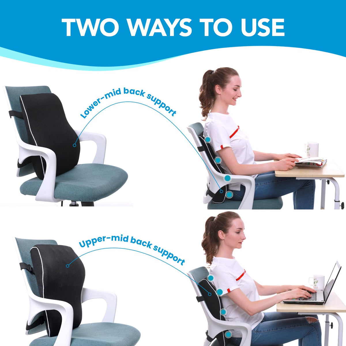 Lumbar Support Pillow for Office Chair, Office Home Essentials,Gifts for Mom,Dad, Back Support Pillow for Car, Chair Cushions,Back Pain Relief Improve Posture,Mesh Cover Double Adjustable Straps Qutool