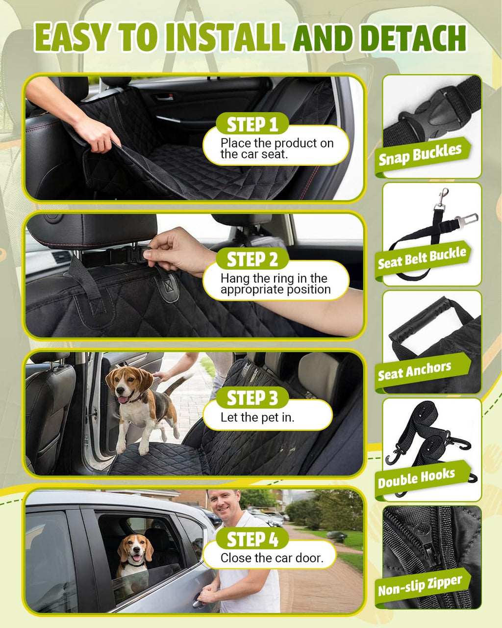 Dog Car Seat Cover, 600D Heavy Dute Car Seat Cover for Dogs Pets, 100% Waterproof Anti-Scratch Nonslip Dog Hammock for Cars, Seat Covers Protector with SeatBelt for Sedan SUV Truck Standard Black Victoper