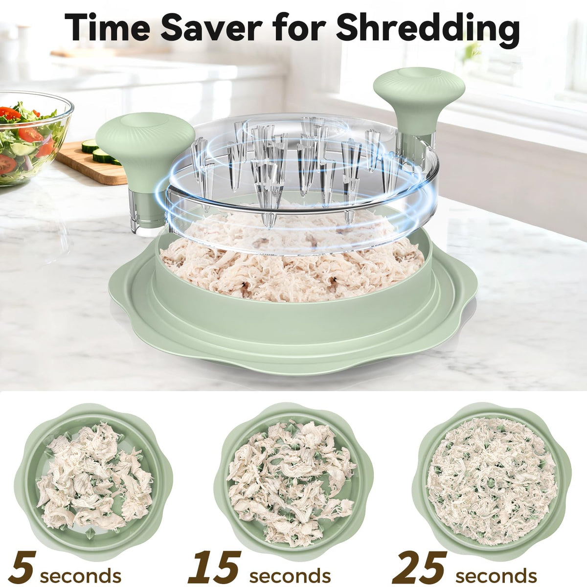 Ukeetap 10" Pro Chicken Shredder Tool Twist Large for Kitchen, BPA-Free Food-Safe Meat Grinder, Visible Chicken Breast Meat Shredder with Strong Anti-Slip Bottom & Ergonomic Handle, Green ukeetap