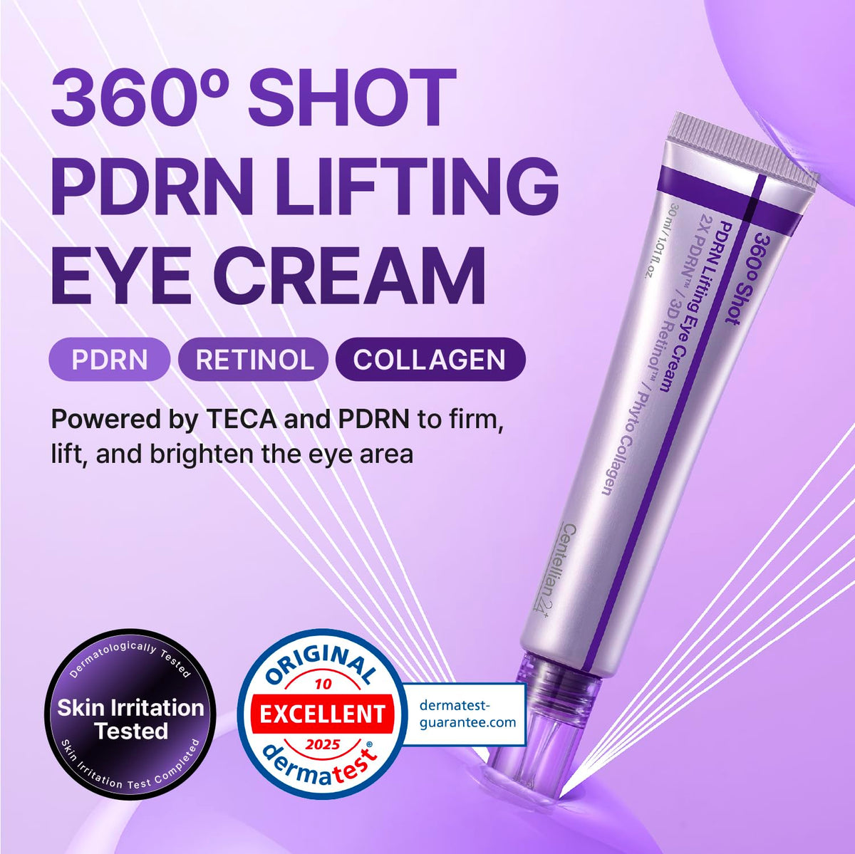 CENTELLIAN 24 360º Shot PDRN Eye Cream - Anti-Aging Retinol Eye Cream with TECA, Collagen, Firming & Wrinkle Smoothing, Hydrating Care for Dark Circles, Under-Eye Bags & Crow's Feet, 1.01 fl oz CENTELLIAN 24