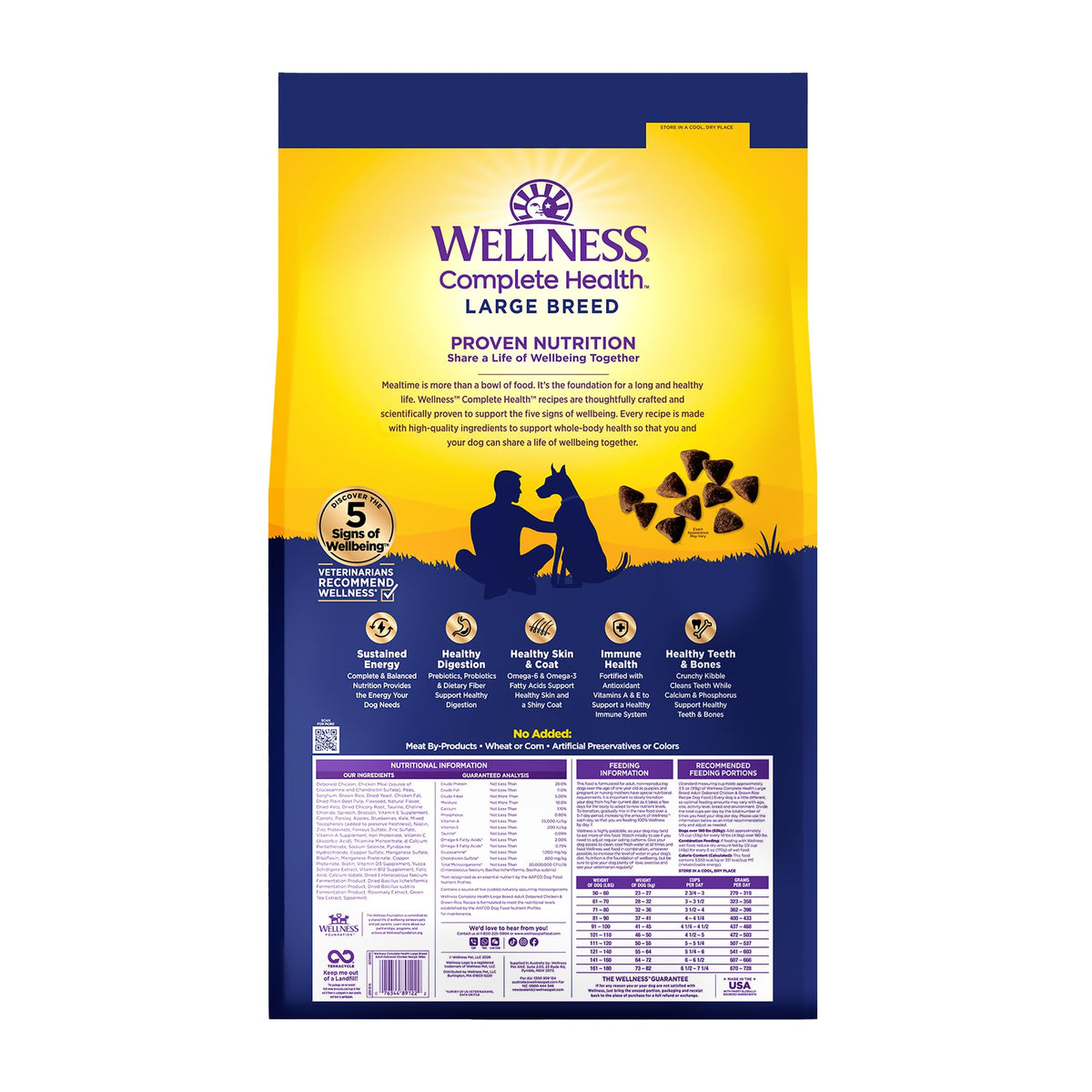 Wellness Complete Health Large Breed Adult Dry Dog Food, Wholesome Grain Kibble, Natural, Chicken and Brown Rice Recipe, 38 lb Bag Wellness