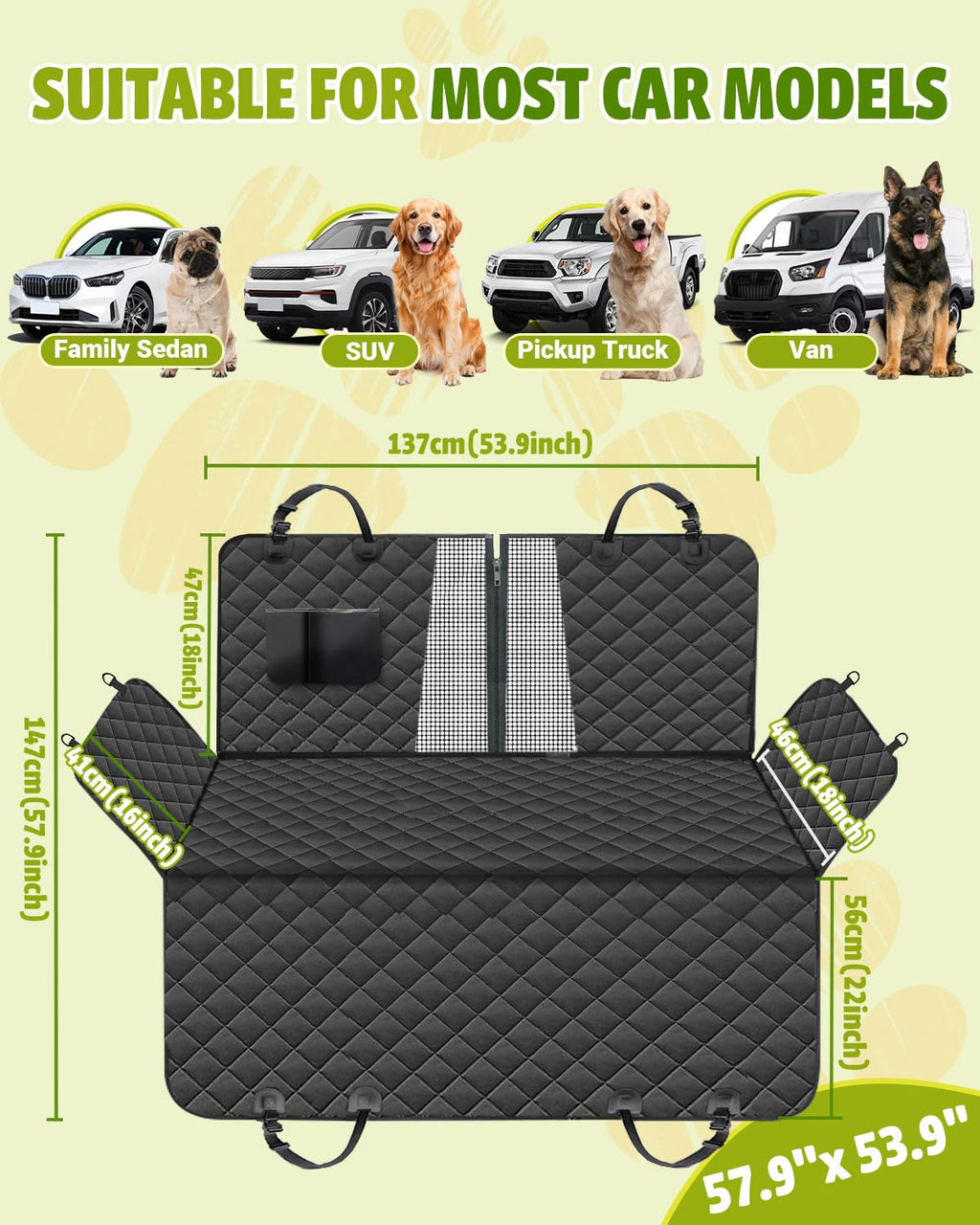 Dog Car Seat Cover, 600D Heavy Dute Car Seat Cover for Dogs Pets, 100% Waterproof Anti-Scratch Nonslip Dog Hammock for Cars, Seat Covers Protector with SeatBelt for Sedan SUV Truck Standard Black Victoper