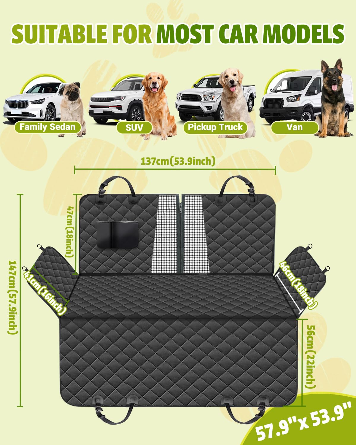Dog Car Seat Cover, 600D Heavy Dute Car Seat Cover for Dogs Pets, 100% Waterproof Anti-Scratch Nonslip Dog Hammock for Cars, Seat Covers Protector with SeatBelt for Sedan SUV Truck Standard Black Victoper