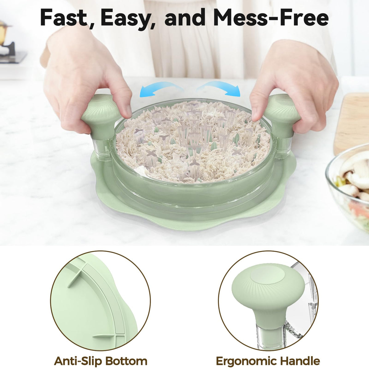 Ukeetap 10" Pro Chicken Shredder Tool Twist Large for Kitchen, BPA-Free Food-Safe Meat Grinder, Visible Chicken Breast Meat Shredder with Strong Anti-Slip Bottom & Ergonomic Handle, Green ukeetap