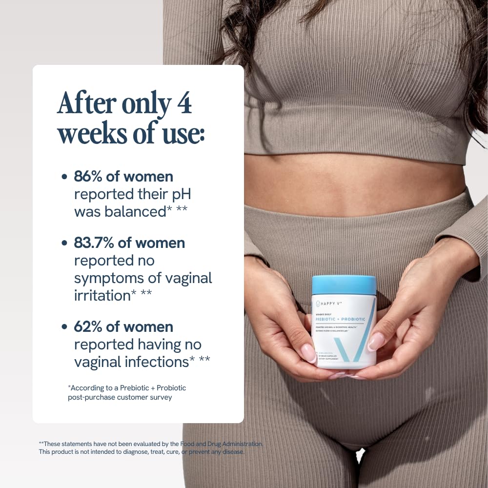 Happy V Dr. Formulated Vaginal Probiotics for Women Odor & Itch Support, Urinary & Gut Health, pH Balance | Womens Daily Probiotic with Patented Prebiotics & Lactobacillus for Feminine Wellness Happy V