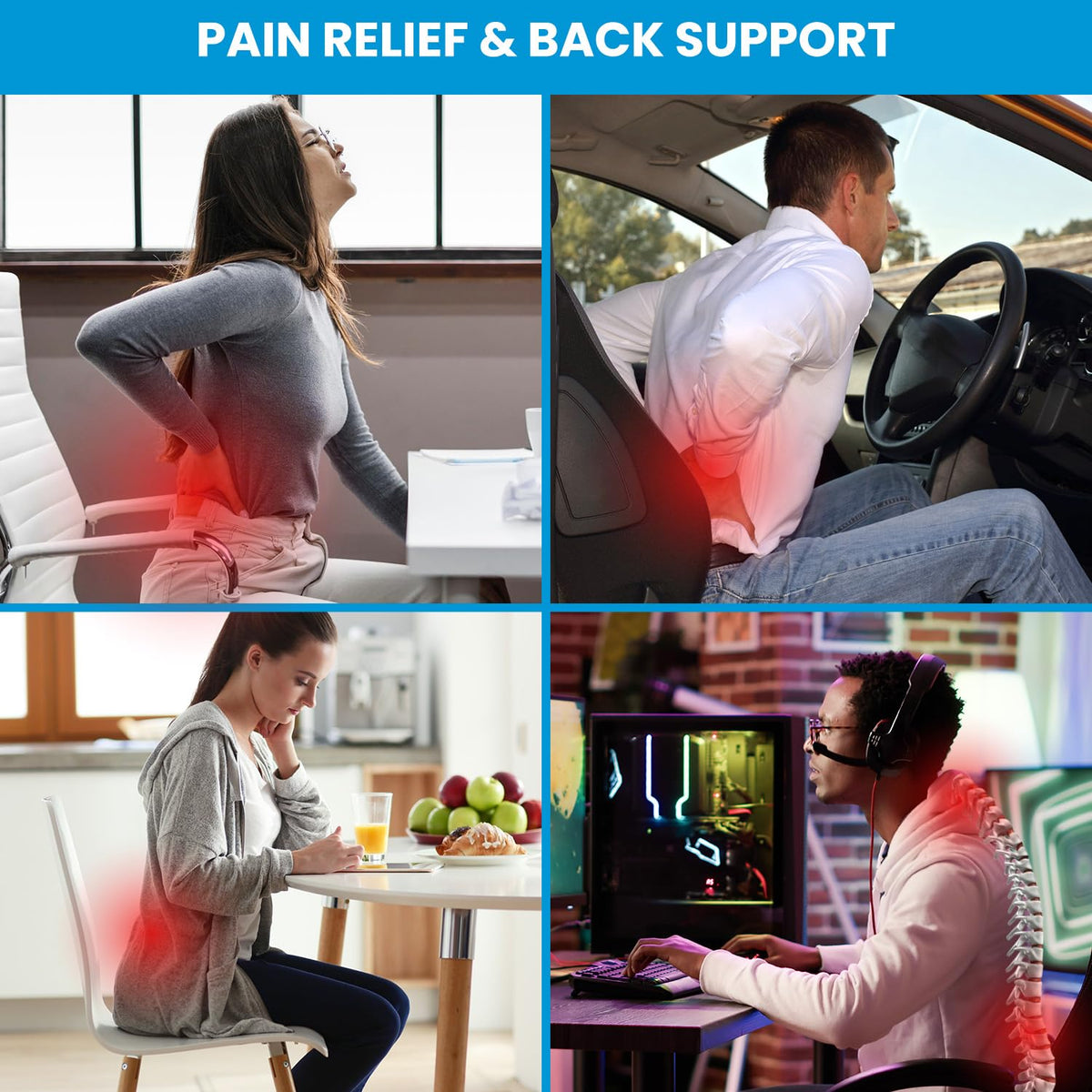 Lumbar Support Pillow for Office Chair, Office Home Essentials,Gifts for Mom,Dad, Back Support Pillow for Car, Chair Cushions,Back Pain Relief Improve Posture,Mesh Cover Double Adjustable Straps Qutool