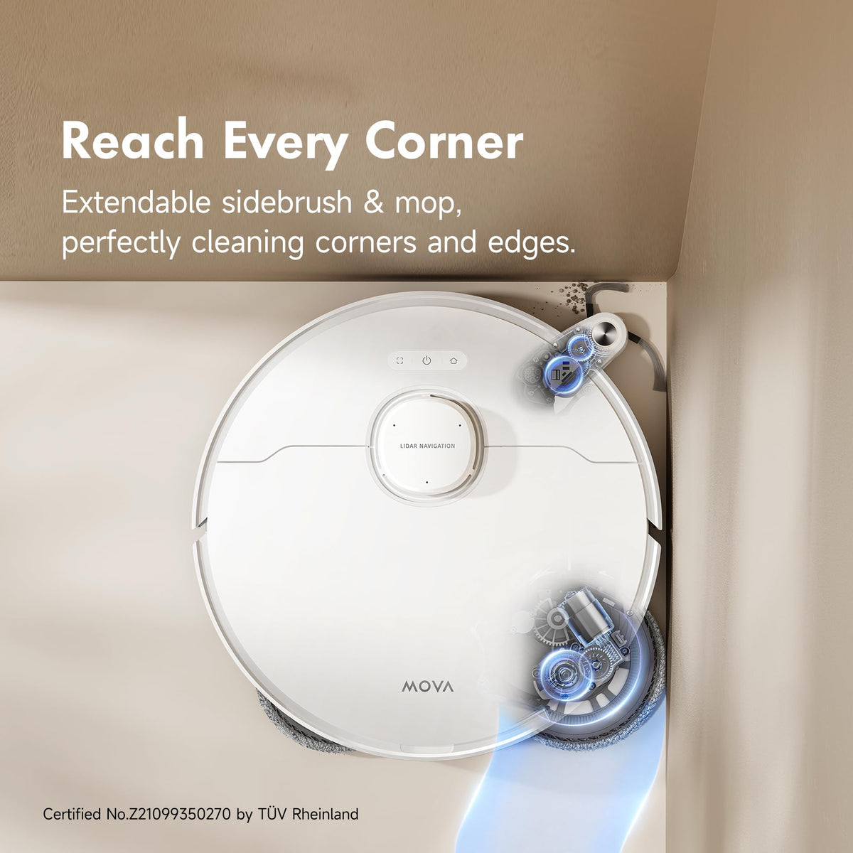 Mova P10 Pro Ultra Robot Vacuum and Mop 13,000Pa Suction, 140°F Hot Water Auto Mop Washing & Drying, Dual Spinning Extenable Mop,10.5mm Lifting for Carpet, 360°Obstacle Avoidance, App Control Mova