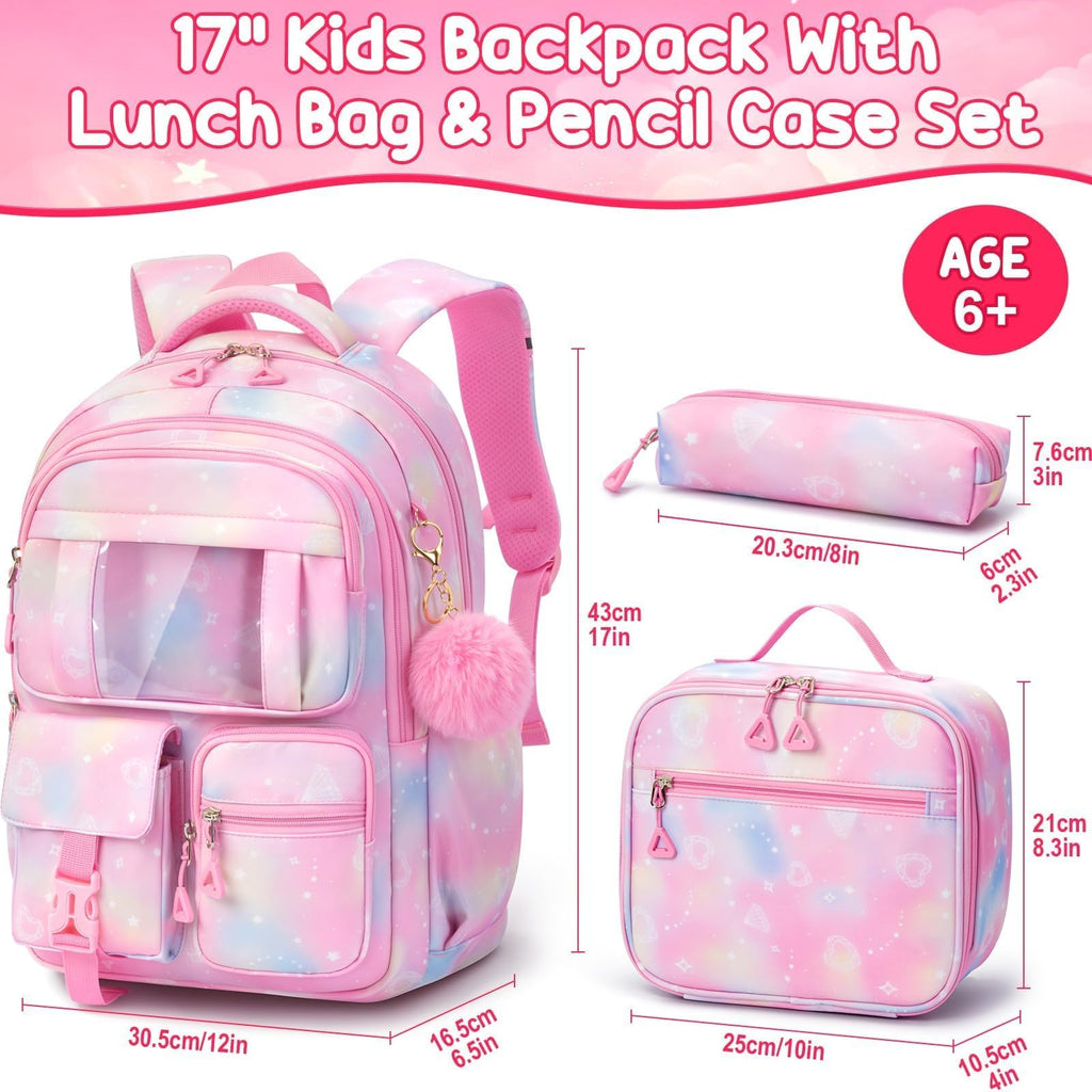 Fimibuke Kids Backpack for School Girls, Waterproof Backpack w/Lunch Box Fimibuke