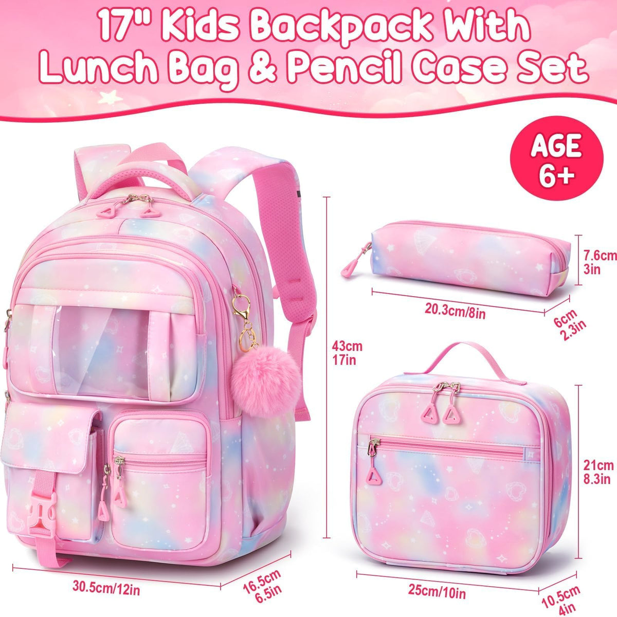 Fimibuke Kids Backpack for School Girls, Waterproof Backpack w/Lunch Box Fimibuke